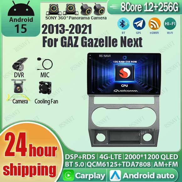 Autoradio Android 16 con Carplay e GPS per GAZ Gazelle Next 2016, Lettore Multimediale 2din con WiFi+4G e Video