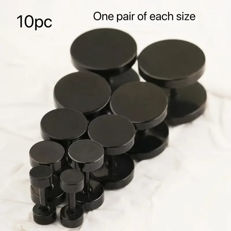 5 pairs of stainless steel barbell stud earrings, for men and women, 6-10mm black earrings, for men, punk false stud earrings