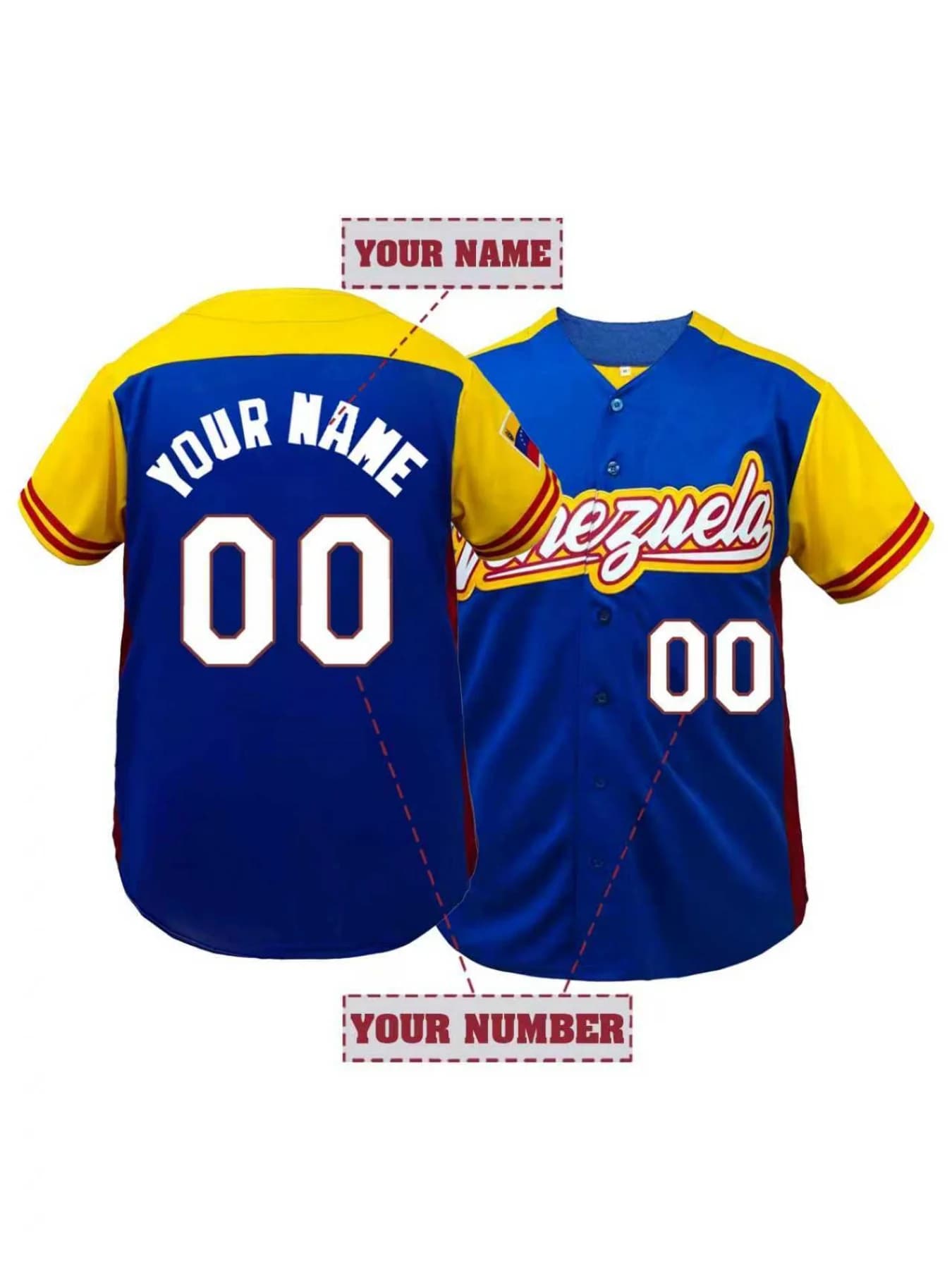 Men's Custom Baseball Knit, Custom Name and Number, Venezuela Embroidery, Short Sleeve, Fai-da-te shirt, Casual Clothing, Men's Clothing