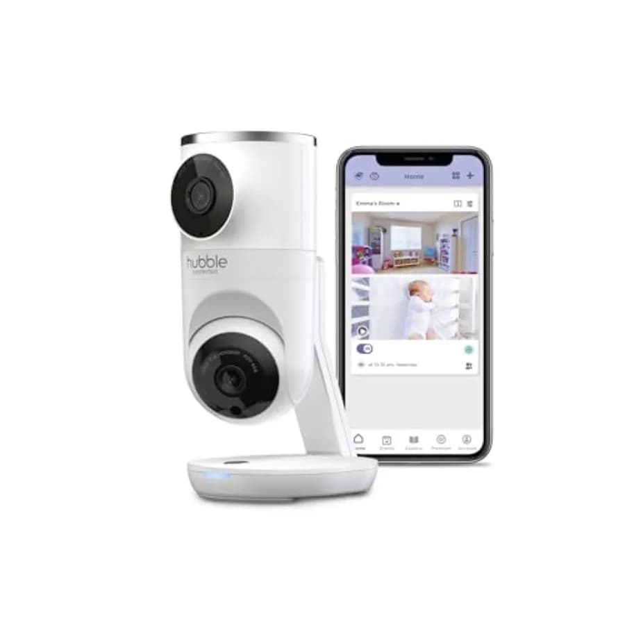 HUBBLE CONNECTED Nursery Pal Telecamera Intelligente a Doppia Visione Wi-Fi per Monitoraggio Bambini con Tracciamento del Movimento AI e Funzioni Rilassanti Precaricate