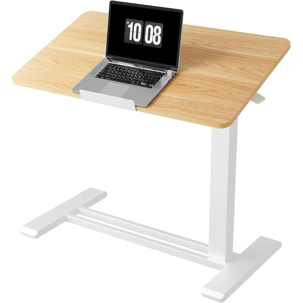 Scrivania Regolabile Pneumatica con Ruote, 90 ° Scrivania pieghevole e portatile per laptop, carrello porta computer con ruote, tavolo da letto (acero)