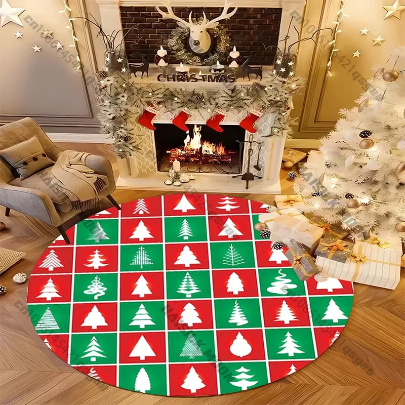 Round Carpet with Chevron print with Christmas elements, carpet for chairs, children's play mat, yoga mats for bedroom, durable non-slip zerbino