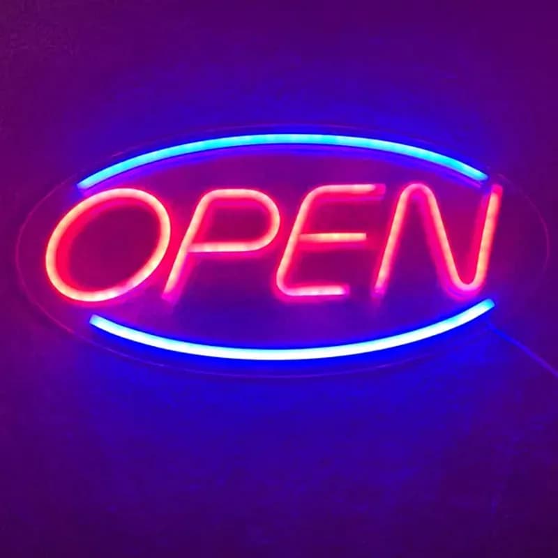 Insegna al Neon LED OPEN, Insegna al Neon USB, Decorazione da Parete per Camera da Letto, Blu e Rosso, Insegna Luminosa Personalizzata per Attività Commerciali, Decorazione per Porte e Finestre di Negozi