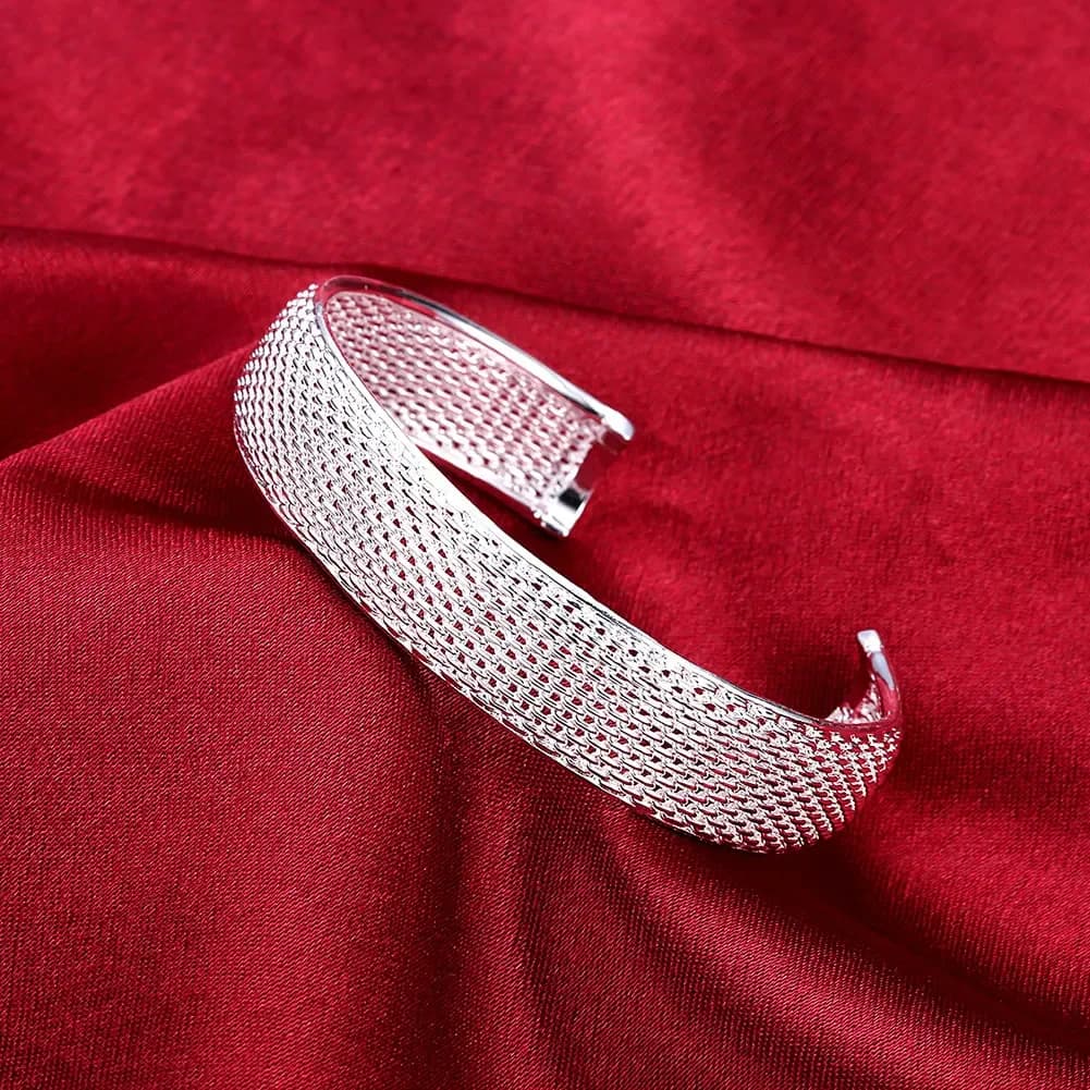 Eleganti bracciali a rete in argento sterling 925 per donna, regolabili, alla moda, per feste, matrimoni, gioielli, regali di Natale