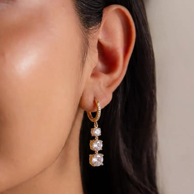 Women's Delicate Shiny Dangle Earrings PVD Gold Plated White Round Zircons Fashion Jewelry for Office Work Commute Wear