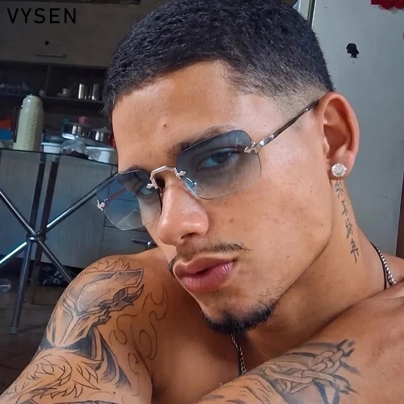 Vintage Rectangle Rimless Sunglasses Men 2026 Luxury Brand Designer Steampunk Metal Sun Glasses Male Hip Hop Eyewear Shade UV400