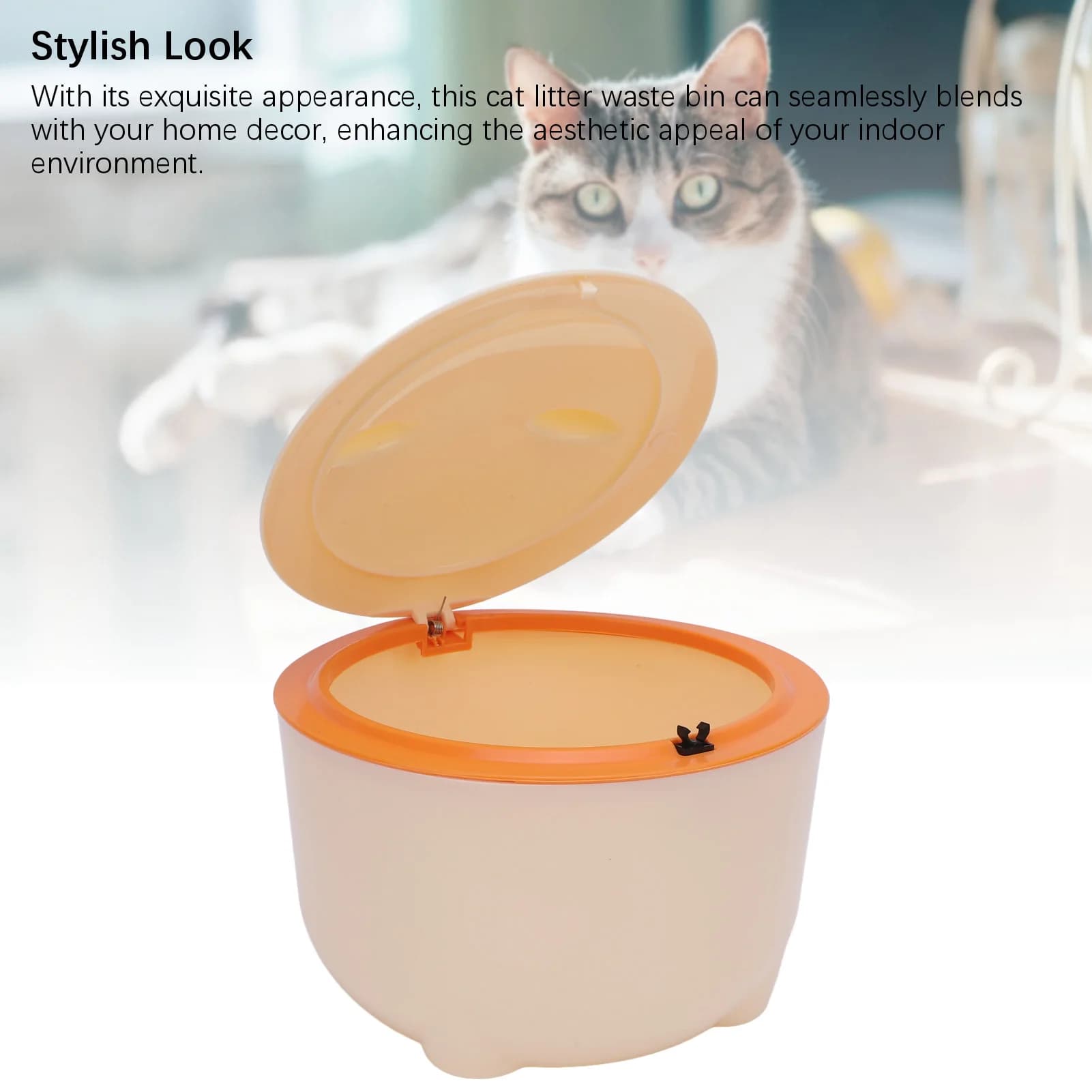 Cestino per lettiera per gatti con coperchio a pressione, design chiuso, compatto, multiuso, per rifiuti di gatti domestici