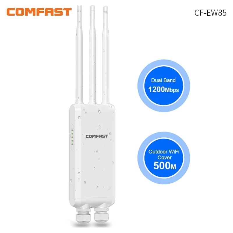 Router WiFi da Esterno COMFAST, Extender a Lungo Raggio 500M, Access Point Wireless con 3 Antenne, Ripetitore di Segnale 5G/2G AC1300, Amplificatore POE AP