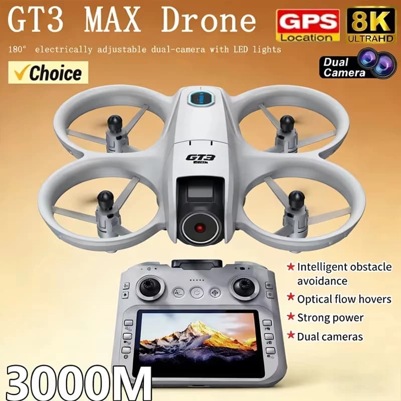 2026 NUOVO GT3MAX con Schermo da 4.3" per il Controllo, Droni GPS con Doppia Fotocamera HD 8K, Motore Brushless, Evitamento Ostacoli, Quadricottero RC, Giocattoli e Regali