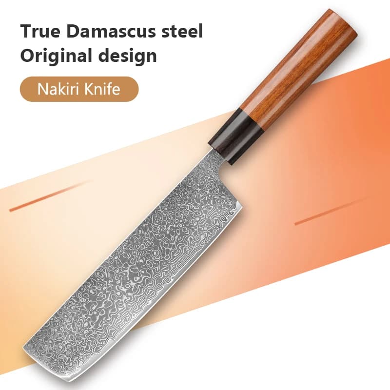 Coltello Nakiri da 7 pollici Coltello in acciaio di Damasco a 67 strati Coltello per verdure da chef giapponese Coltello da cucina professionale con manico in palissandro