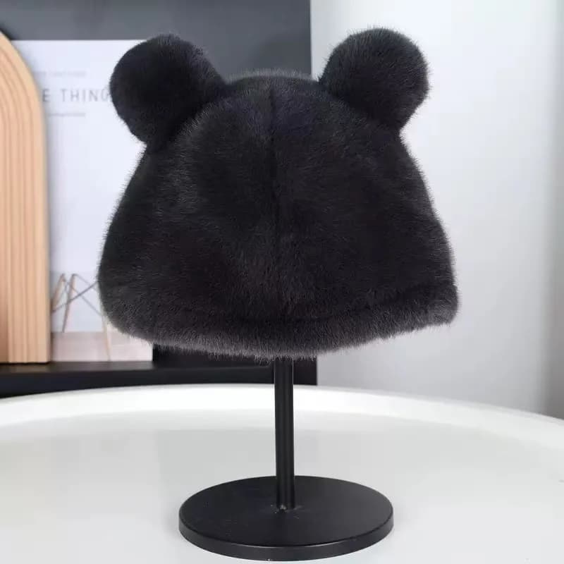 Cappello invernale da donna in pelliccia sintetica con orecchie da orso con paraorecchie - Comodo design termico in peluche con animali carini