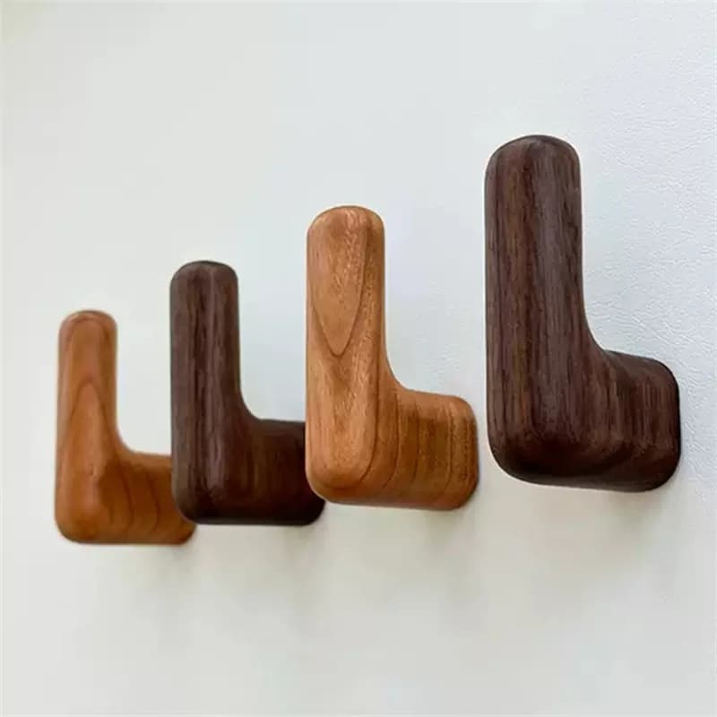 Nordico in legno massello rotondo a forma di L maniglia per porta dell'armadio manopola del cassetto ganci da parete armadio in legno di noce nera tira appendiabiti per la stanza