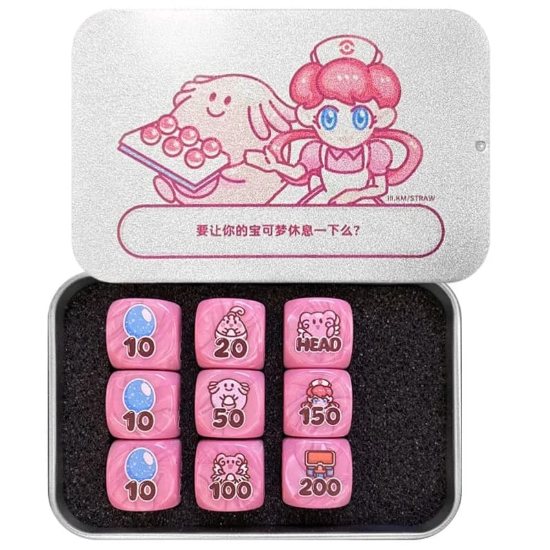 PTCG DIY Damage Indicator/Blissey/Chansey Set di Scatole Porta Dadi per Gioco di Carte Collezionabili, Gioco da Tavolo Nurse Joy, Dadi in Resina, Regalo Giocattolo