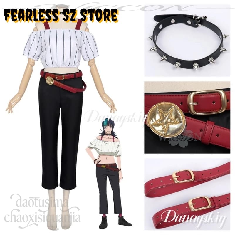 Costume Cosplay Anime Hoshi Kirara Juts Isen, Stile Y2k Jirai Kei per Ragazze, Top, Cintura, Pantaloni, Choker, Parrucche con Riflessi Verde Menta