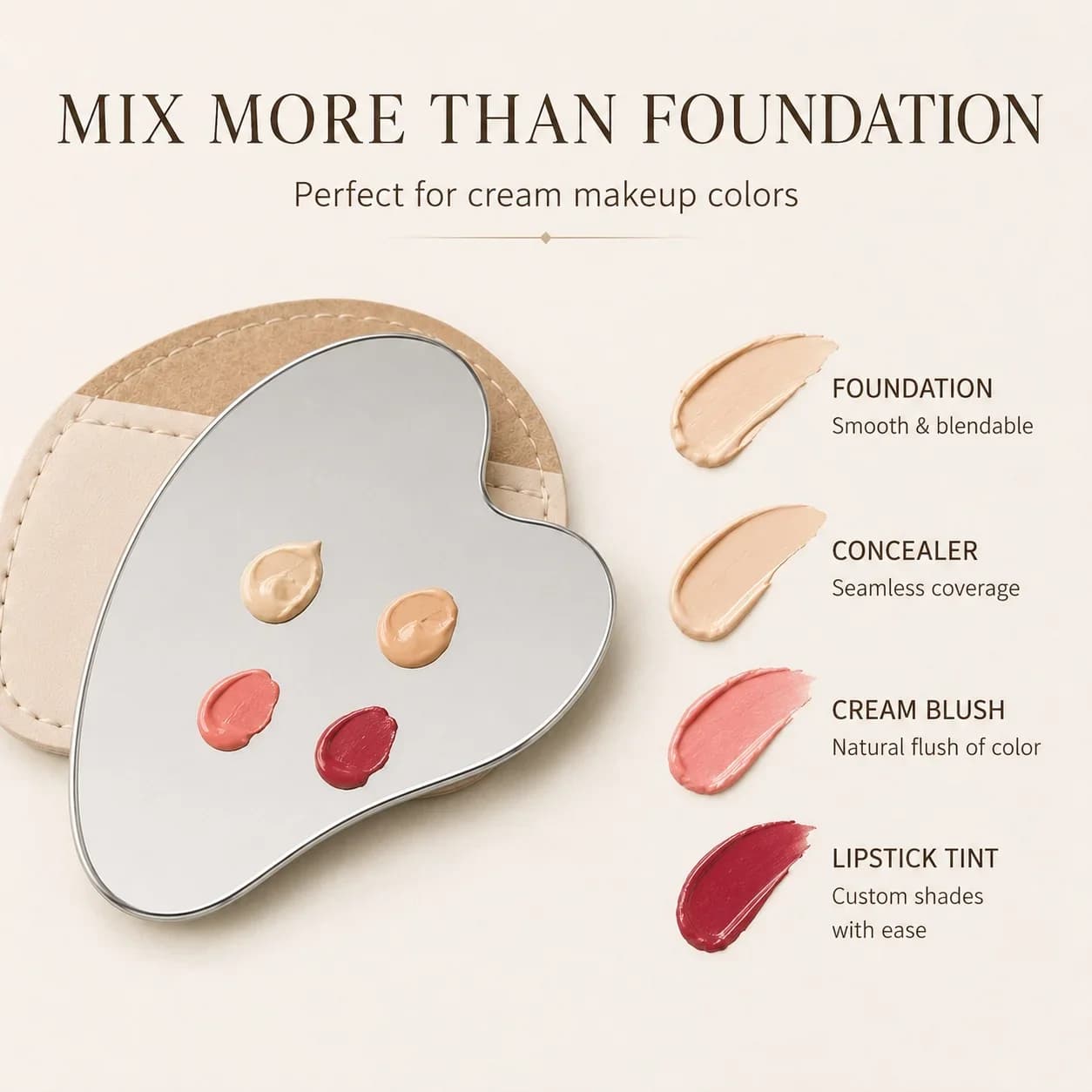 Heart Shaped Stainless Steel Makeup Mixing Palette with Leather Sleeve Foundation Concealer Blending Beauty Tool