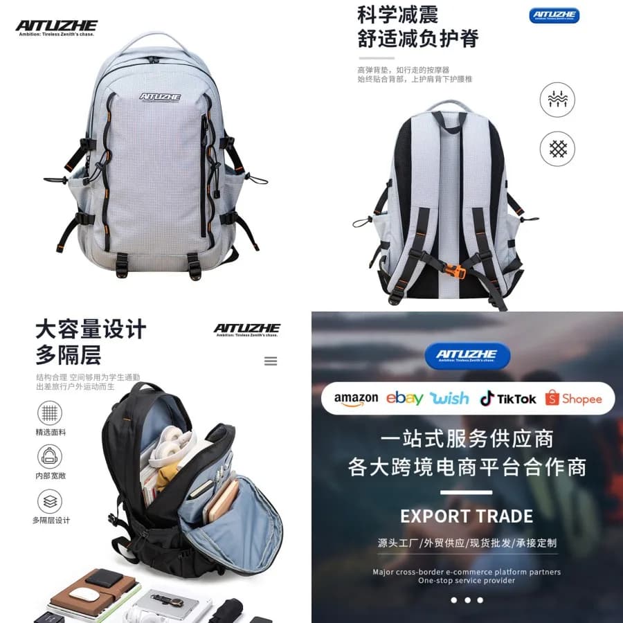 【Nuovo arrivo】Zaino grigio per escursionismo all'aperto, zaino da viaggio resistente all'acqua con design multitasche
