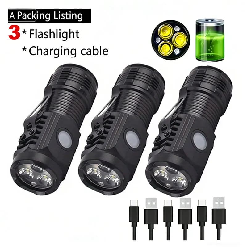 Torch Rechargeable for Exterior, Powerful Light Waterproof, Camping Flashlight, Hiking, Emergency, Research Light, Portable EDC Light