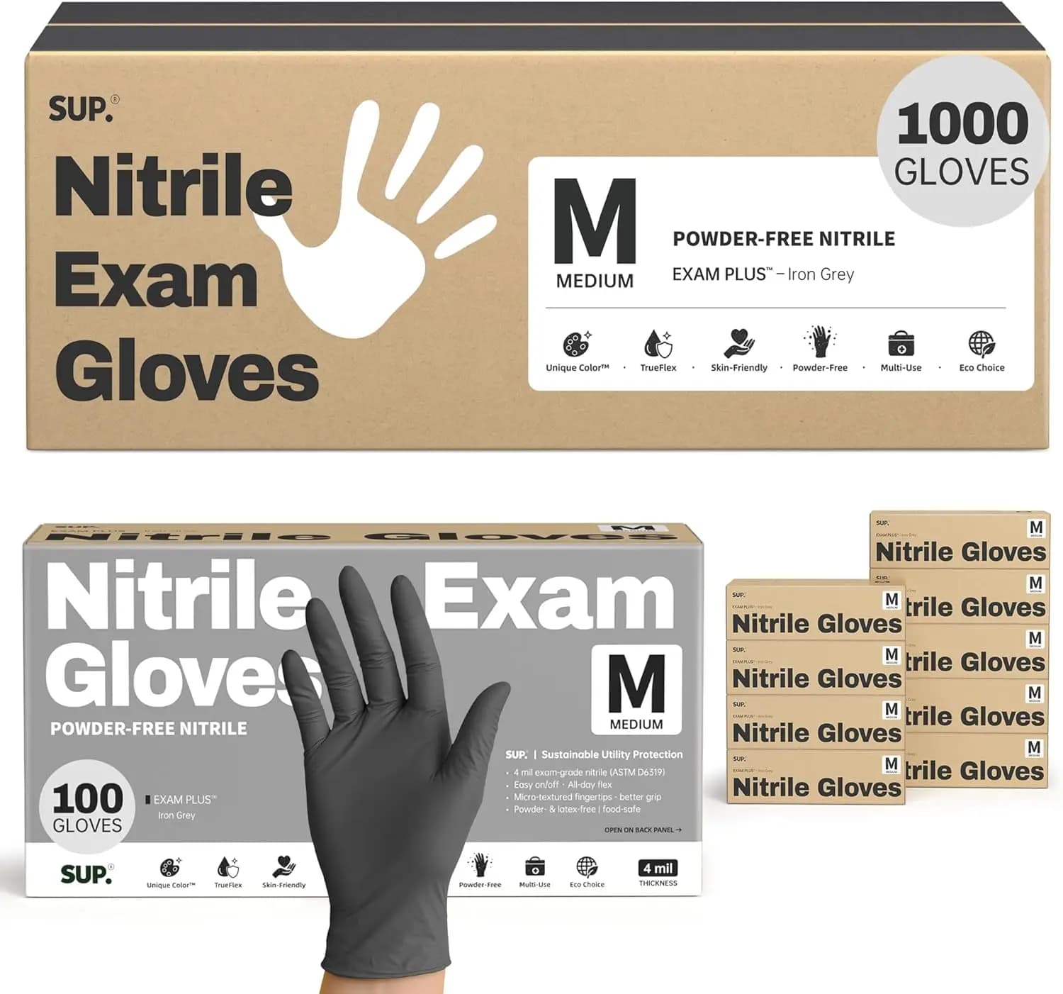 Guanti in Nitrile per Esami, 1000 Pezzi, Senza Polvere, Senza Lattice, per Cucina e Pulizie, Monouso, Neri