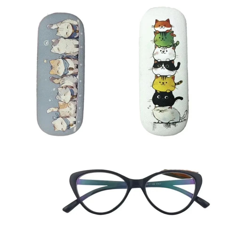Cartoon Cats Glasses Boxes Holder Stress Resistance PU Leather Eyebrow Pencil Box Creative Multifunctional Sunglasses Pouch