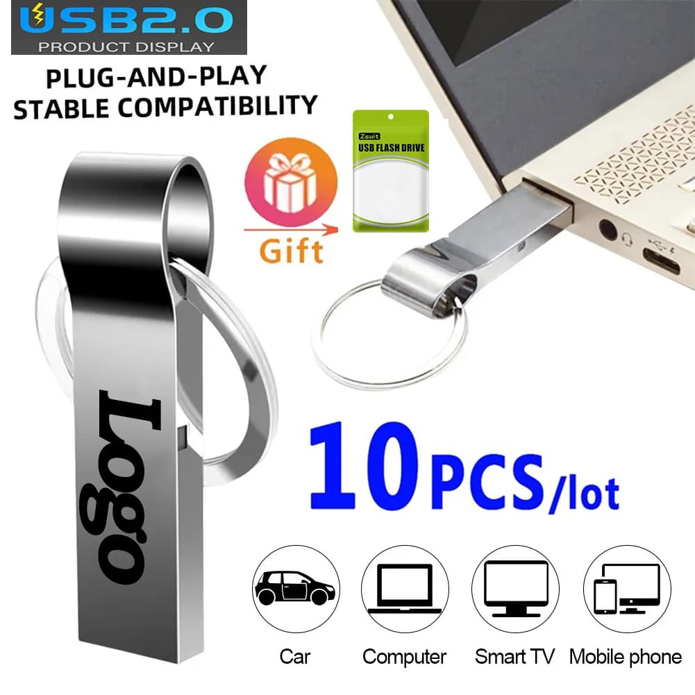 10pcs Pen Drive 64GB 128GB Memory Stick 32GB Metal Usb Flash Drive memoria disco USB per Computer Mobile Storage disco U impermeabile