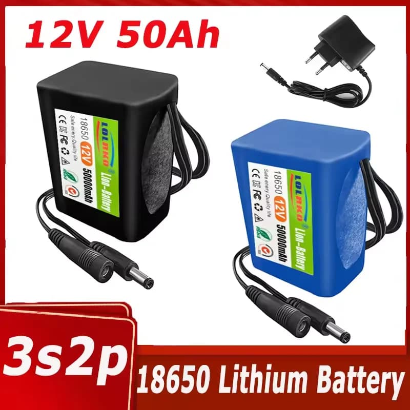 18650 3S2P 12V 50000mah Original Lithium Ion Battery DC 12.6V 50Ah Rechargeable CCTV, Camera Monitor Replacement Battery+Charger