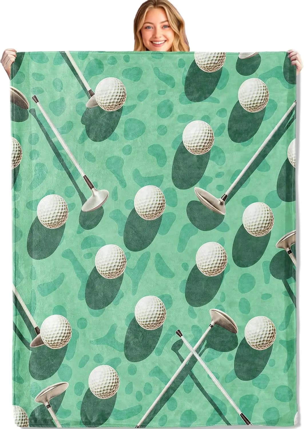 Coperta da golf - 50x60 pollici, flanella ultras morbida, leggera e accogliente, coperte con motivo palline da golf e mazze - Regali per adulti e sport