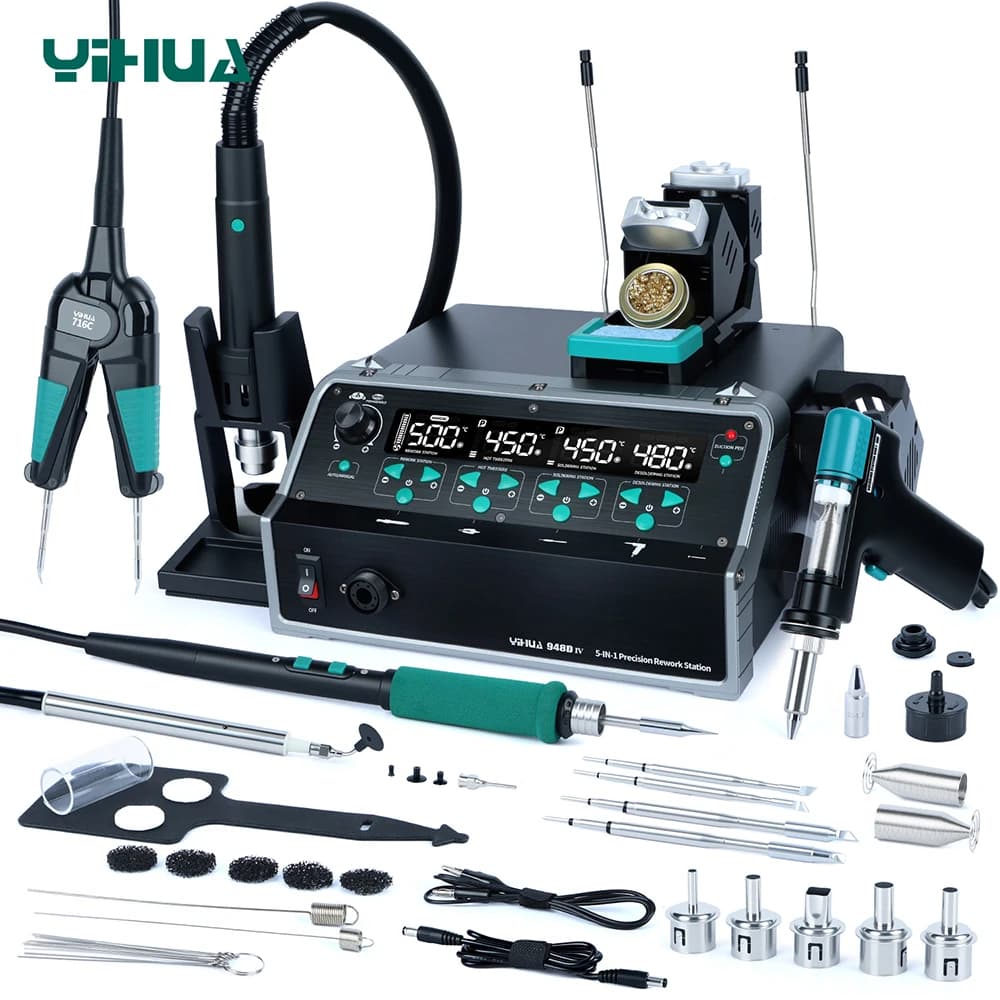 YIHUA 948D-IV Soldering Station 1410W 5 In 1 Hot Air Rework Tweezer Solder C245 Iron Vacuum Suction Tin Gun IC Pen Welding Tools