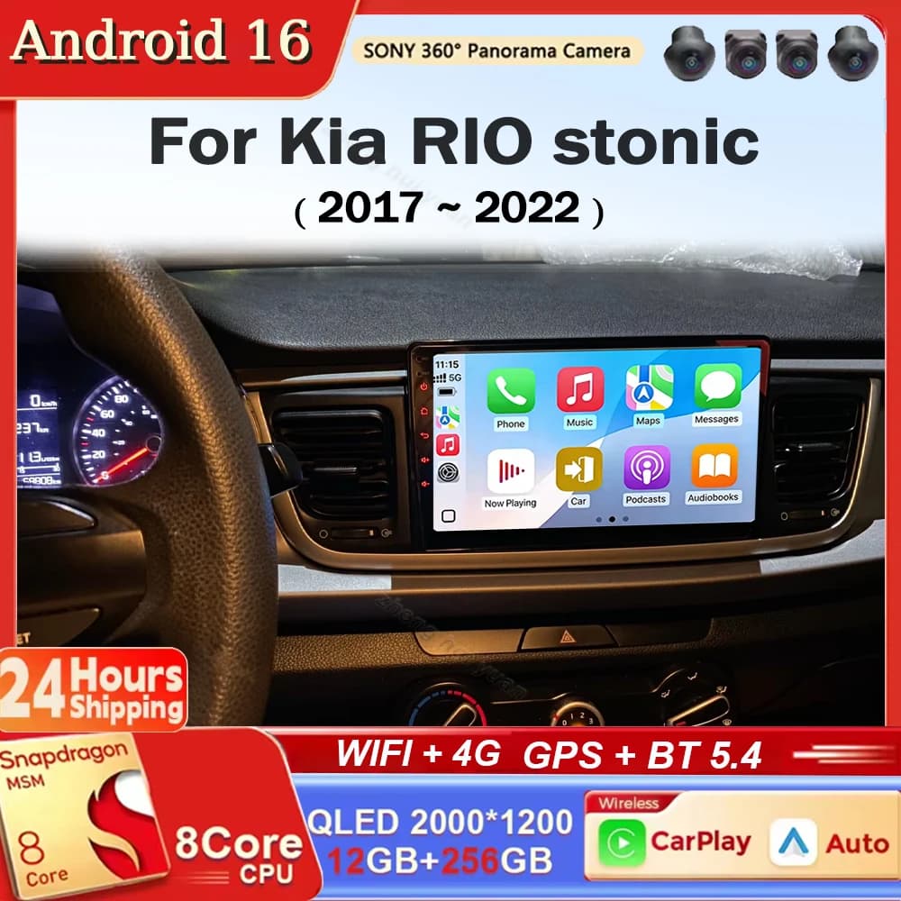 Autoradio stereo Android Auto per Kia RIO Stonic 2017 2018 2019 2020 2021 2022 Lettore multimediale video GPS Navigazione CarPlay BT