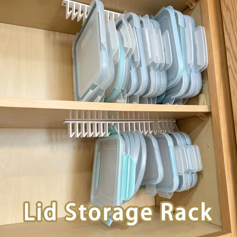 Lid Organizer Rack, Under Cabinet Multi-Slot Lid Holder, Under Sink Kitchen Wall Mounted Storage Shelf 5/10 Hooks Hardware