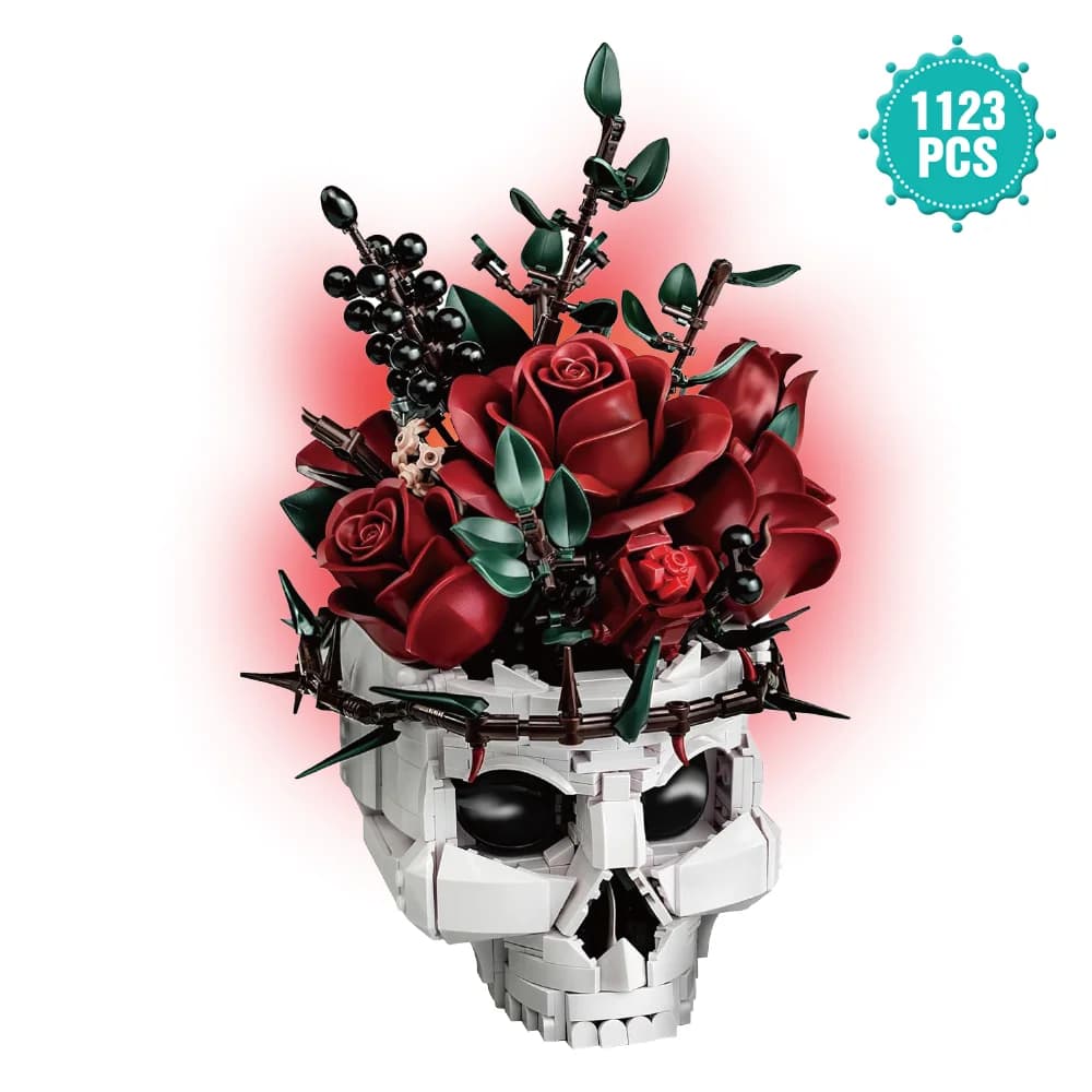 Set di blocchi da costruzione con bouquet di rose e teschi gotici, regalo per adulti compatibile con Lego, iATOM e SupreOwls, 1123 pezzi