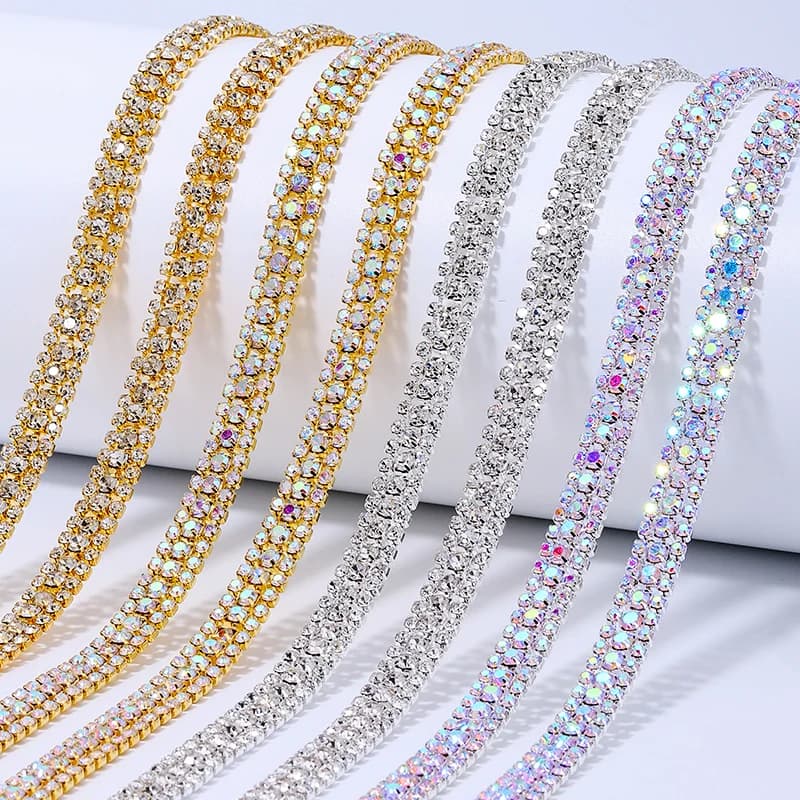 DUCRYSTARL 1 Yard/Pack Catena di Taglio di Strass Base Argento/Oro Cucire Catena di Strass di Cristallo Taglio Abito Accessori di Abbigliamento