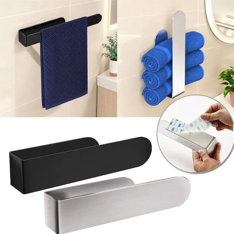 Stainless Steel Brushed Silver Towel Holder Wall Mounted Towel Bar for Bathroom Towel Rack Without Perforation Hand Towel Holder