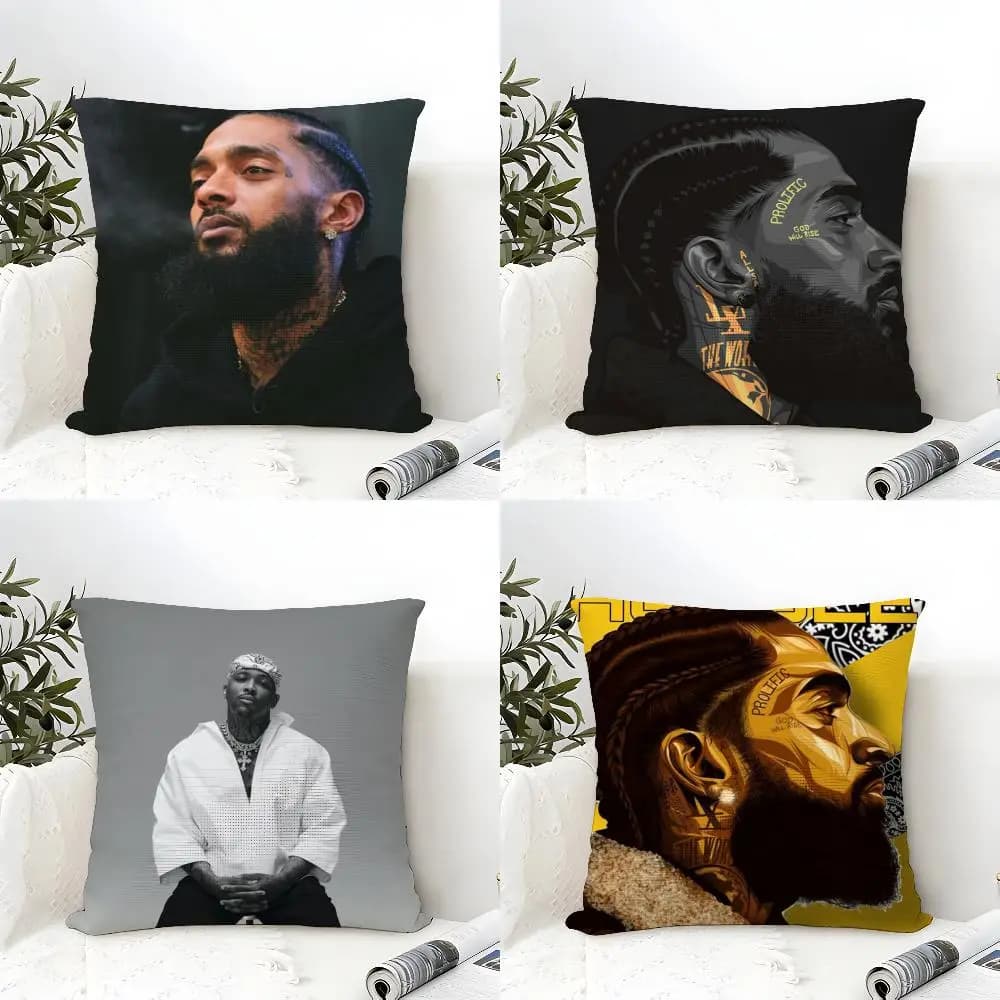 N-Nipsey Hussle RAP Cushion Cover Eco Linen Pillow Case Double-Sided Print Breathable Durable Zipper Home Decor Gift