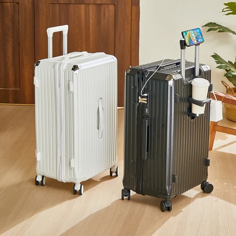 Bagaglio a rotelle da 20-26 pollici di grande capacità con portabicchieri Borsa da viaggio Comodo supporto per telefono Valigia da viaggio semplice con rotelle