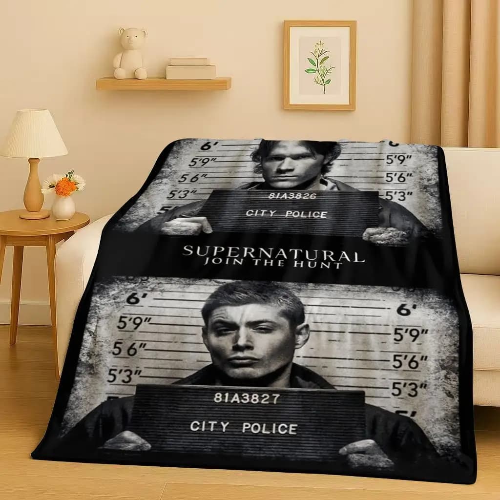 HD Supernatural Sam Dean Winchester TV Flannel Blanket,Ultra Soft Warm Plush Throw for Home Bedroom Bed Sofa Cover Travel Gift