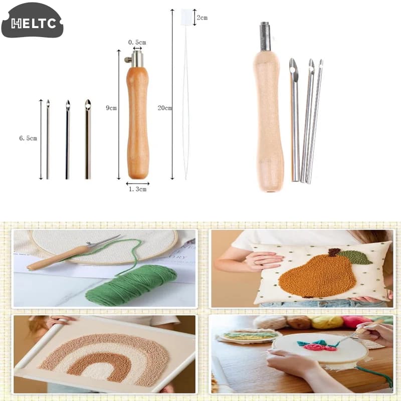 5Pcs 1set Punch Needle Set 2.5mm/3.5mm/5mm Adjustable Wooden Handle Punch Stitching Kit For DIY Cross Embroidery Craft Needles