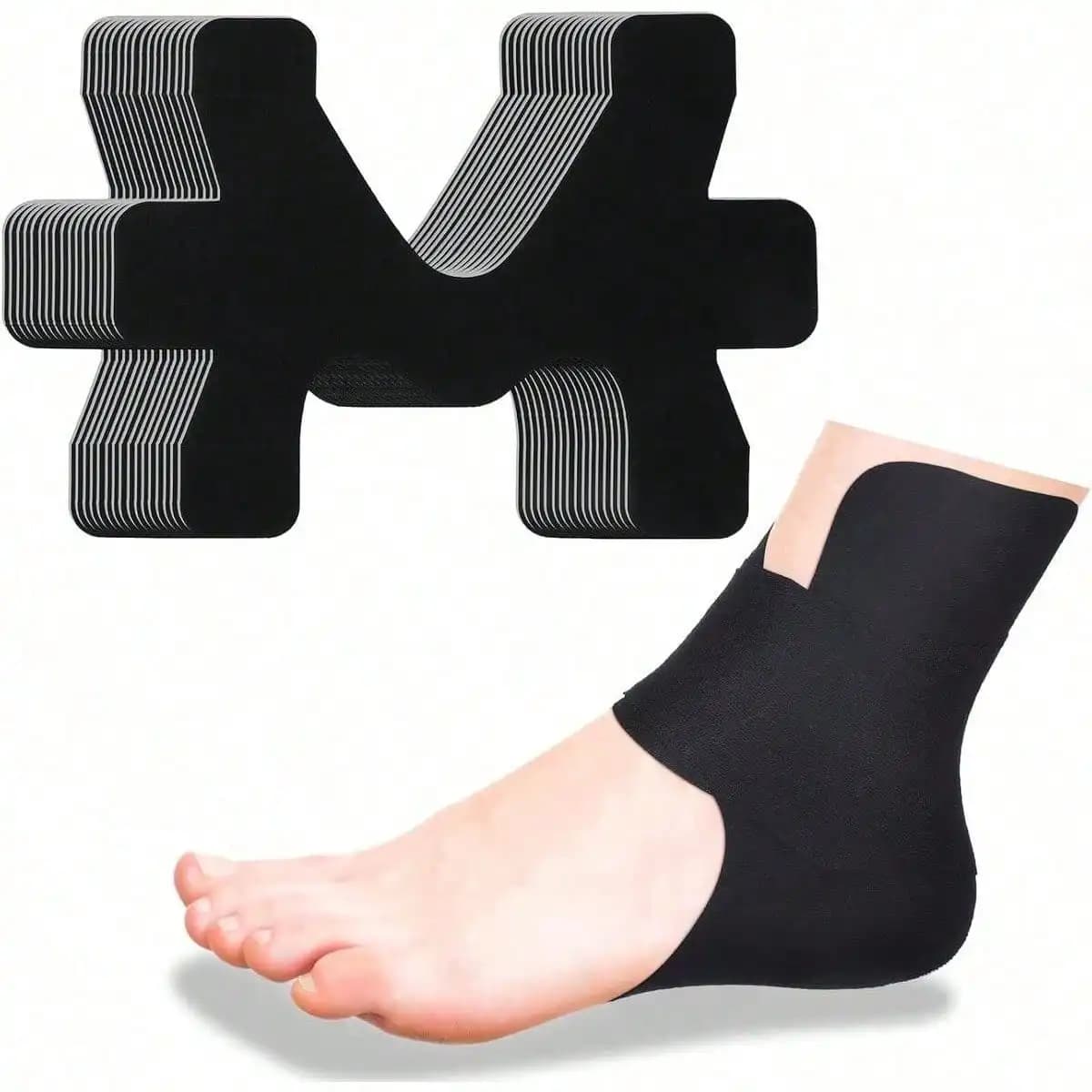 10pcs Precut Kinesiology Tape Ankle, Cotton Breathable Elastic Athletic Tape, Pain Relief Minimize Ankle Sprain Provides Support And Stability Ligament And Muscle(Black)