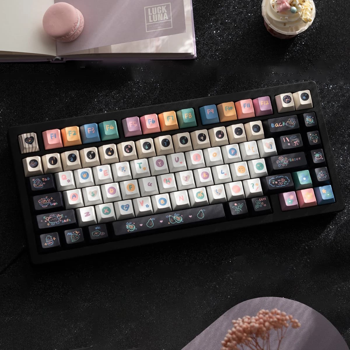 Set di Tasti URE Sweet da 152 Pezzi, Keycaps PBT a Cinque Lati con Stampa a Sublimazione, Profilo Cherry, Set Grande per Tastiera Meccanica Wooting Hi7