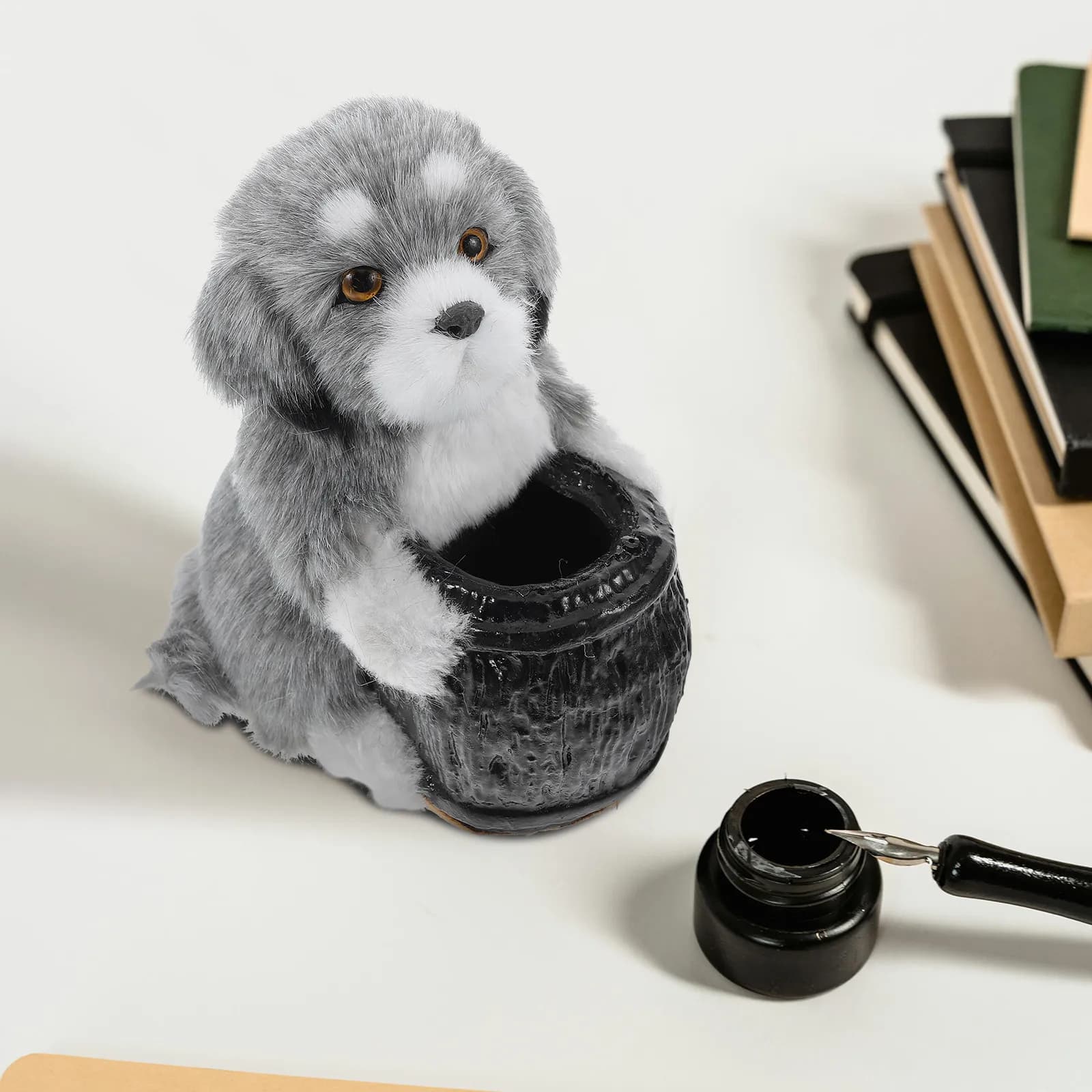Portapenne a Forma di Cagnolino, Contenitore per Matite da Scrivania, Figura di Cucciolo Morbida Imbottita, Organizzatore Creativo per Casa, Ufficio e Scuola