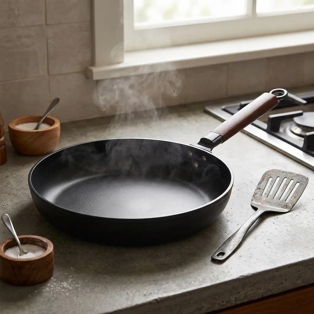 Padella con Fondo Piatto 24x5cm per Posizionamento Stabile sul Fornello, Stile Vintage, Adatta per Cucina e Induzione