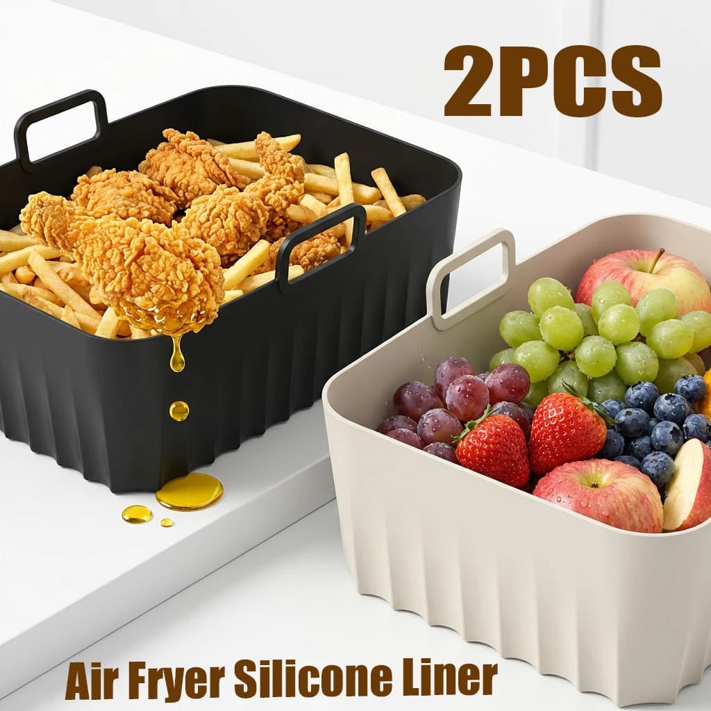 2 Pieces Silicone Tray Reusable for Air Fryer, Rectangular Roof, Cestello, Oven Plate, Coating, Double Accessories for Air Fryer for Ninja