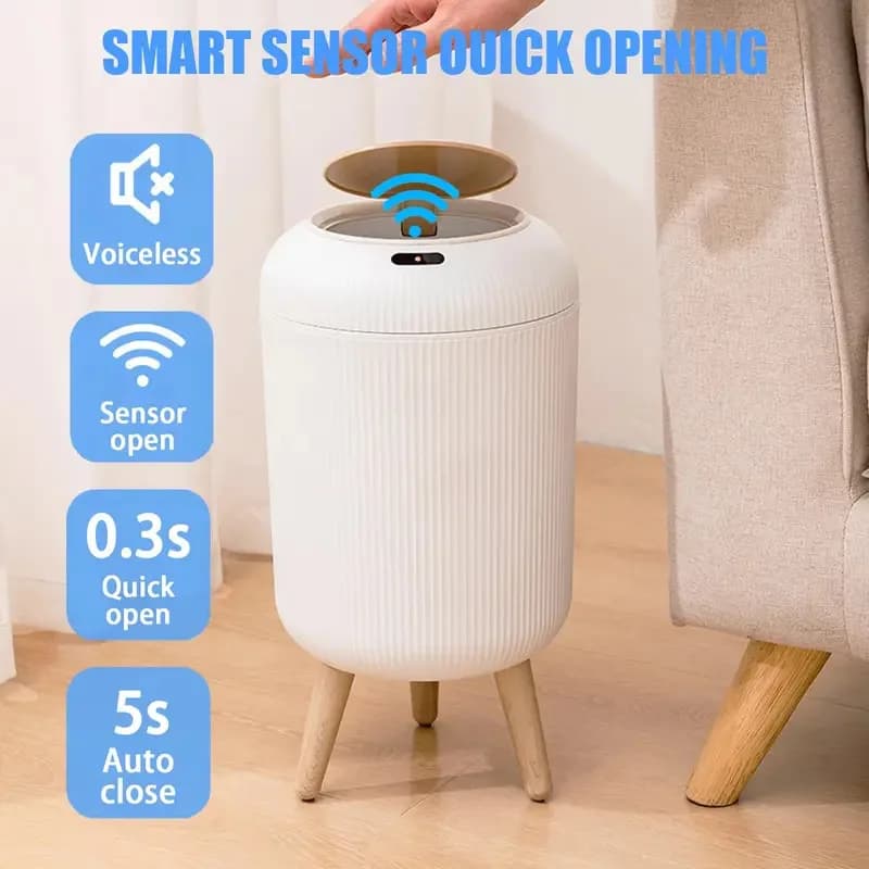 Cestino Automatico con Sensore di Movimento da 10L, Coperchio Intelligente in Plastica per Camera da Letto, Bagno, Cucina, Ufficio