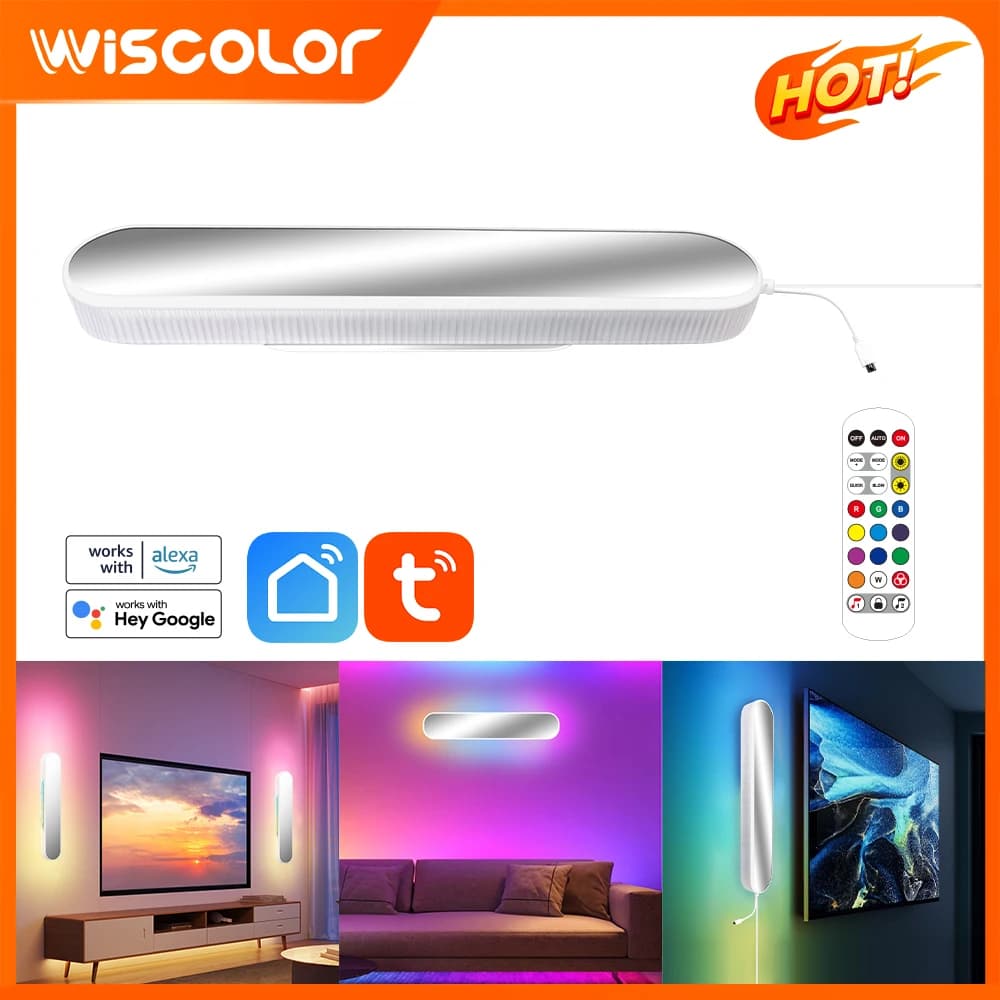 Lampada LED RGB con Specchio per Trucco, Luce Ambientale da Scrivania, Controllo APP, Sincronizzazione con la Musica, Luci da Parete, Decorazione per la Stanza, Lanterna, Luce Notturna