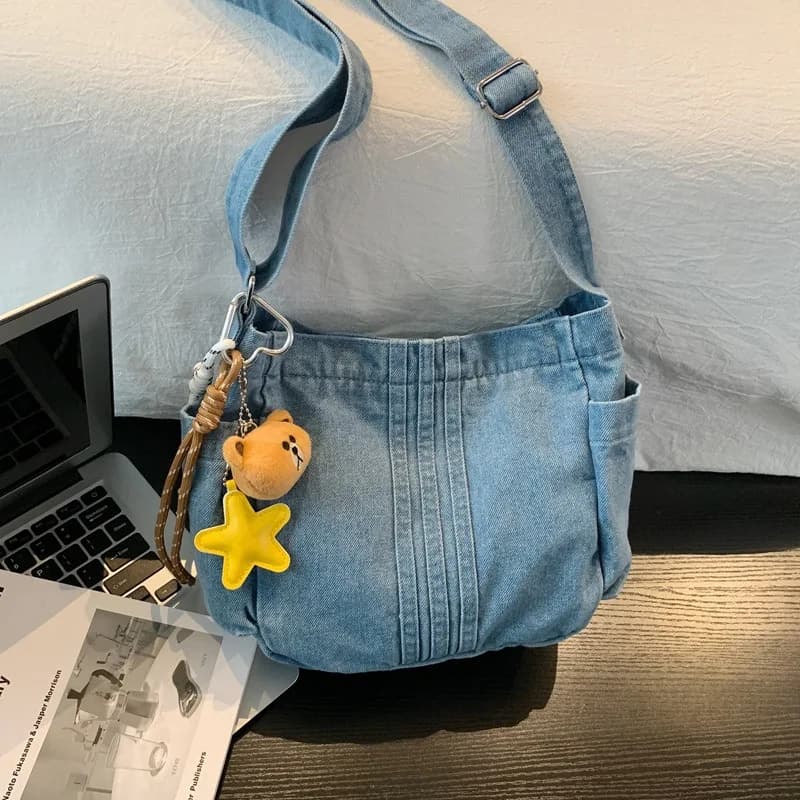 Simple Striped Washed Denim Tote Bag New Fashion High-quality Shoulder Bag Casual Versatile Crossbody Bag for Women