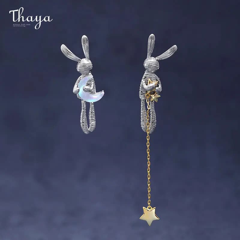 Thaya New Trendy Rabbit Design pendant earrings with silver needle S925 and crystals, vintage pendant earrings for women, fine jewelry.