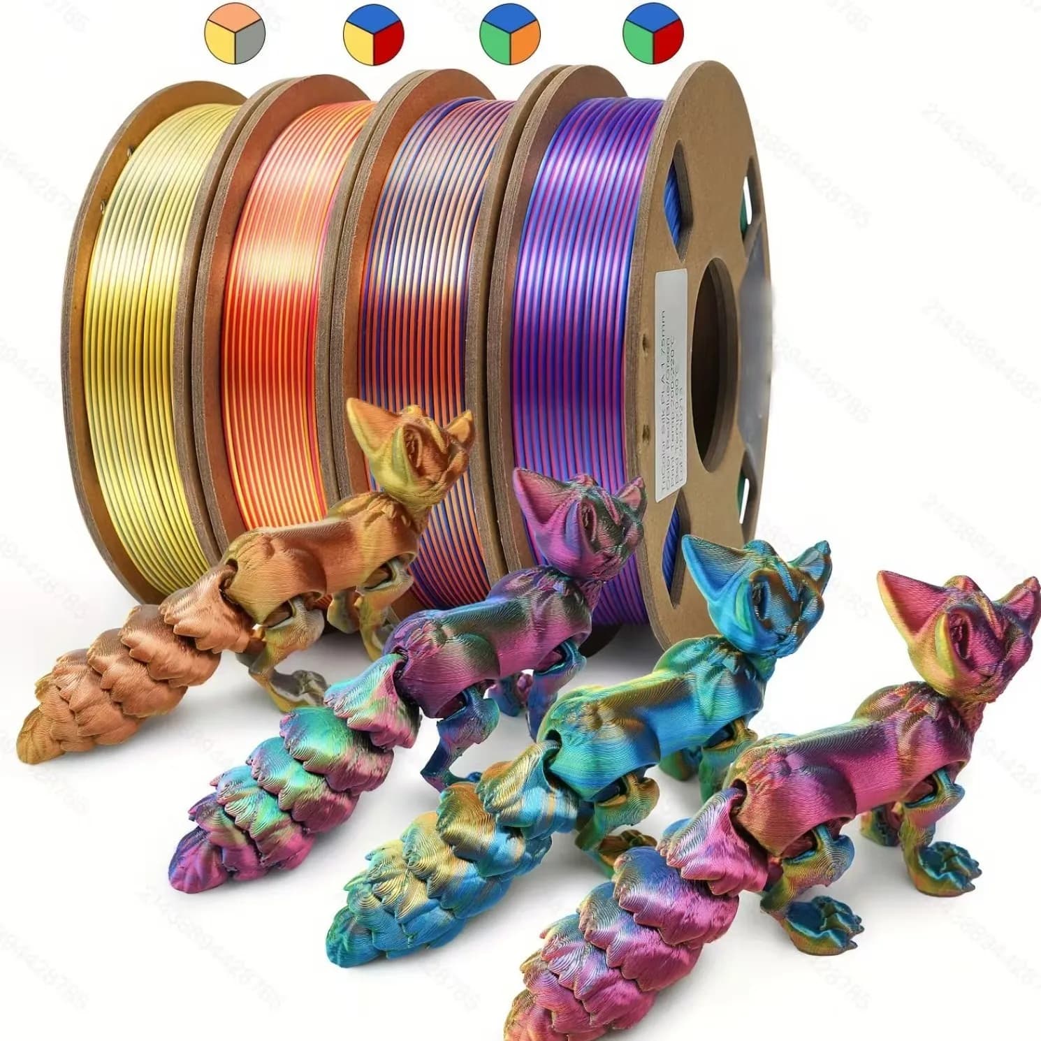Multicolor 3D Printing Filament Tricolor Silk PLA 3D Printer Filament 1.75mm Purple&Sky Blue&Yellow Filament
