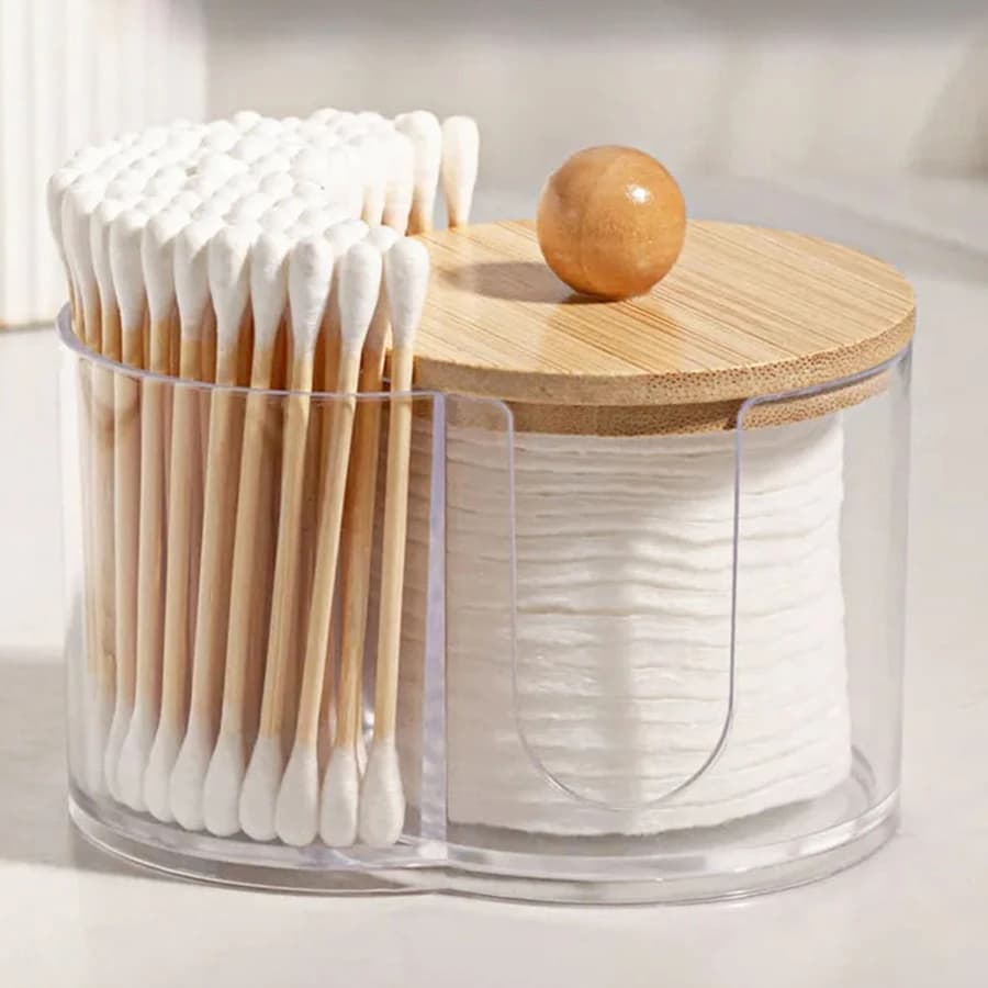 Cotton Pad & Swab Holder - Small Plastic Swab Dispenser with Lid, Bathroom Accessories Storage Organizer for Pads & Picks