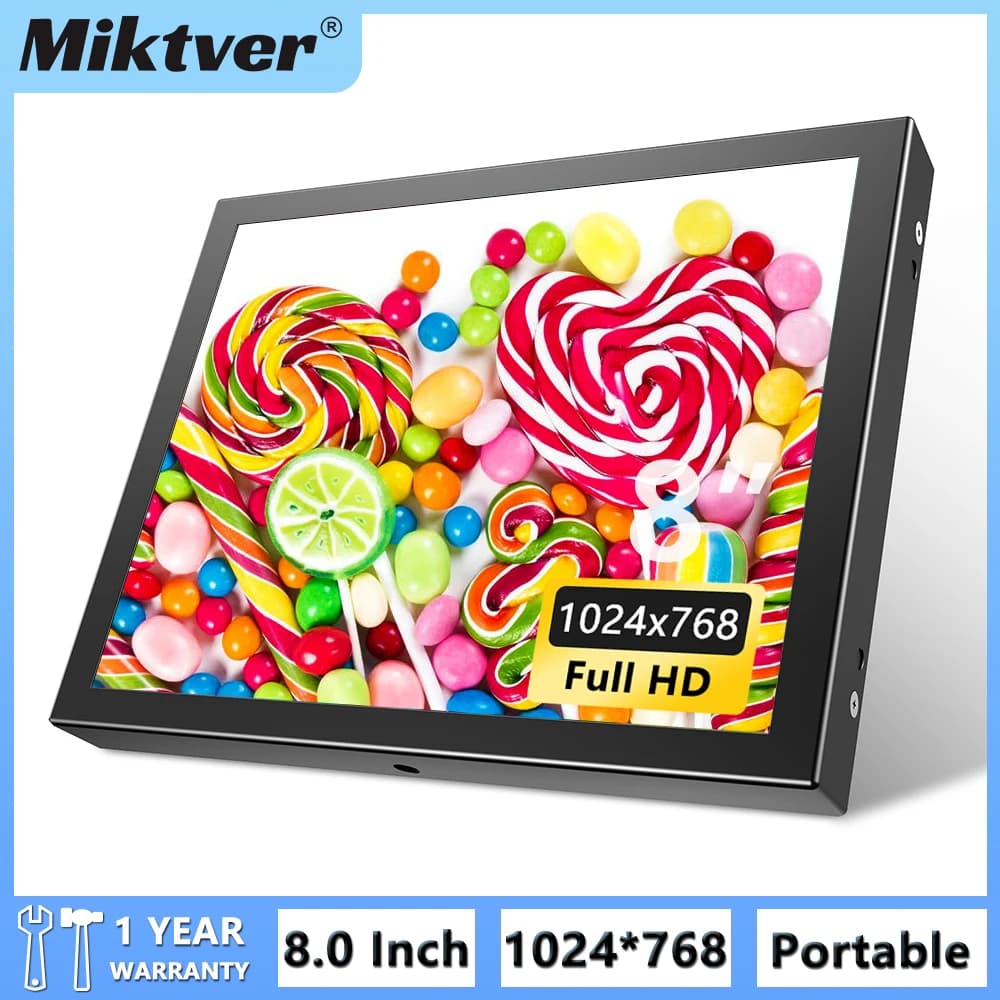 Miktver S811H Mini Monitor da 8 "HD 1024x768 schermo LCD per retrovisione per auto Display TFT con ingresso Video HDMI VGA AV per PC DVD DVR CCD