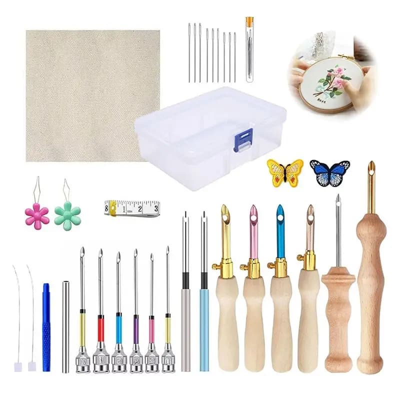 AEE2-35 Pcs Punch Needle Kit, Punch Needle Tool Adjustable Punch Needle Embroidery Kits,Sewing Art Needle Tool For Beginners