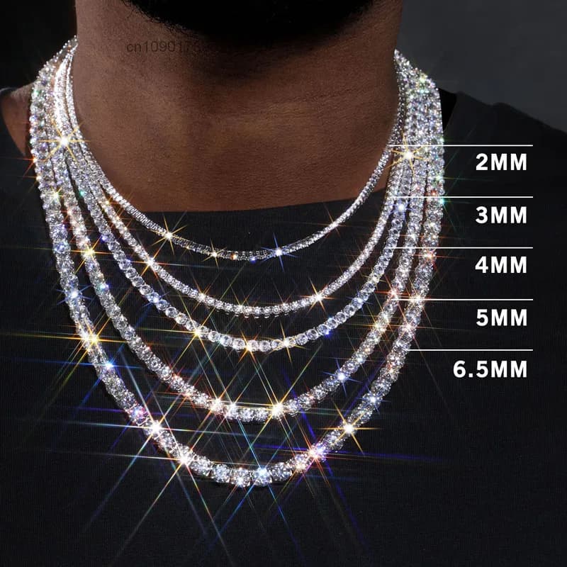 Moissanite 2.0MM-6.5MM Tennis Chain Necklace 925 Silver with 18K Gold Plating Iced Out Hip Hop Jewelry Custom Tennis Chain.